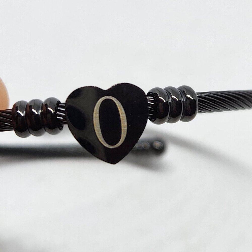 Initial O Heart Coil Bangle Bracelet Black